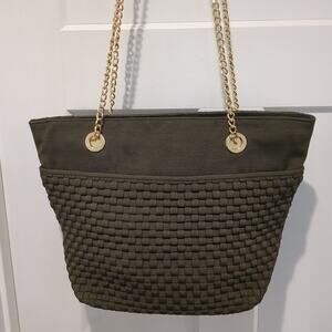 INGE CHRISTOPHER Medium Woven Olive Green Tote Shoulder Bag EUC